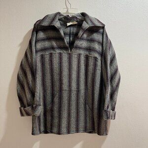 MELIN TEIFI Women's Gray/Multi Color V-Neck Wool Woven Tunic/Sweater - Sz 18